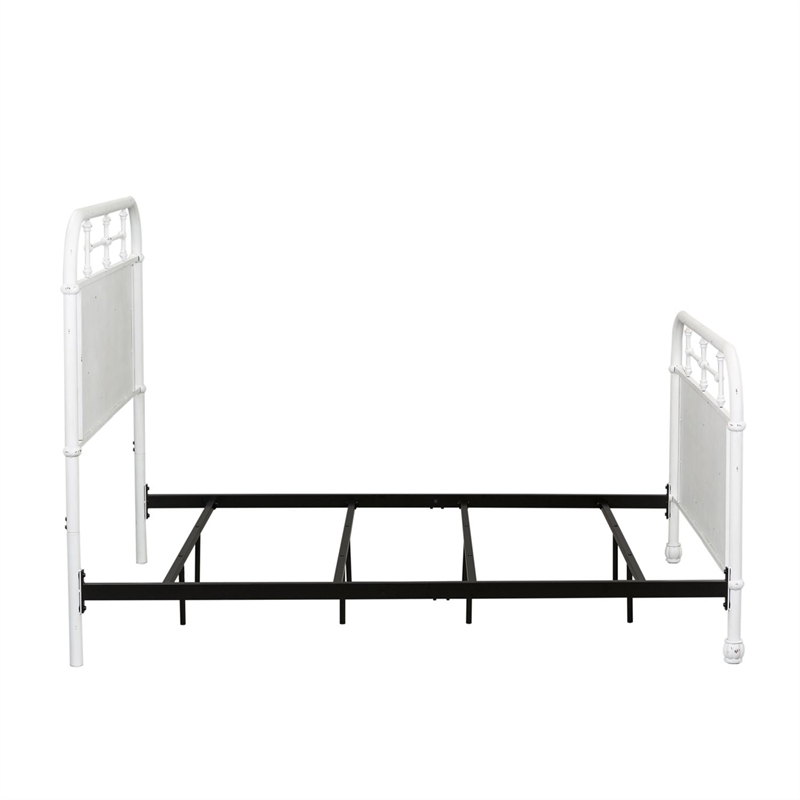Pemberly Row Metal Twin Bed with Vintage Styling in Antique White
