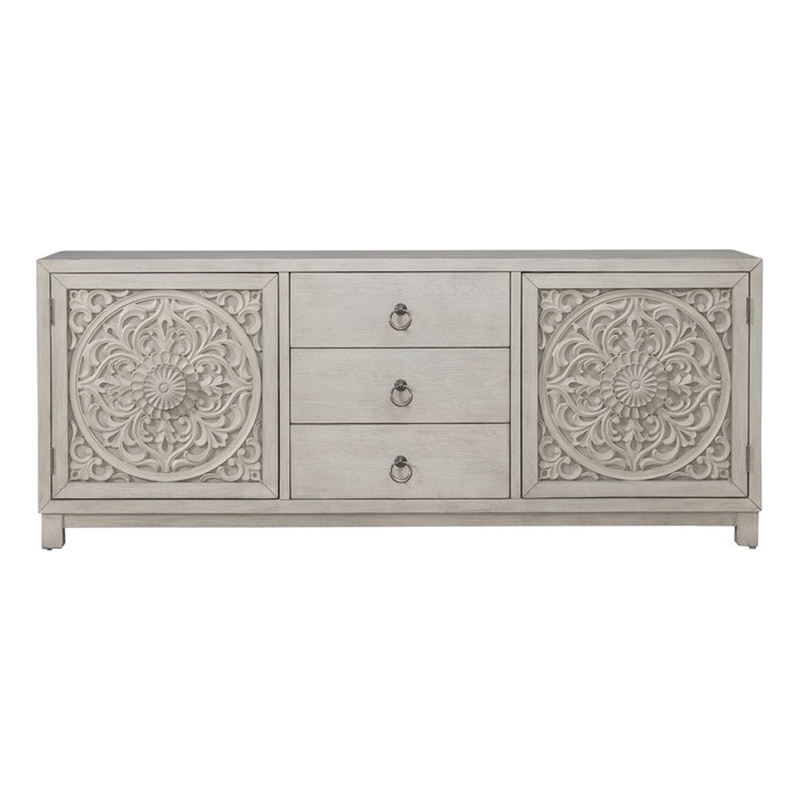 Pemberly Row 2 Door 3 Drawer Accent Cabinet with Floral Pattern in White