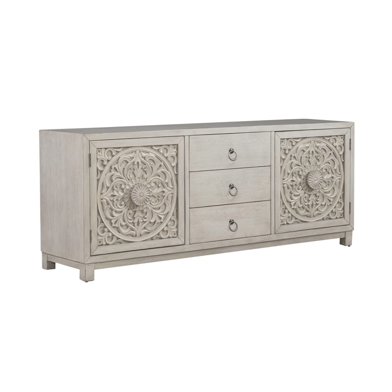 Pemberly Row 2 Door 3 Drawer Accent Cabinet with Floral Pattern in White