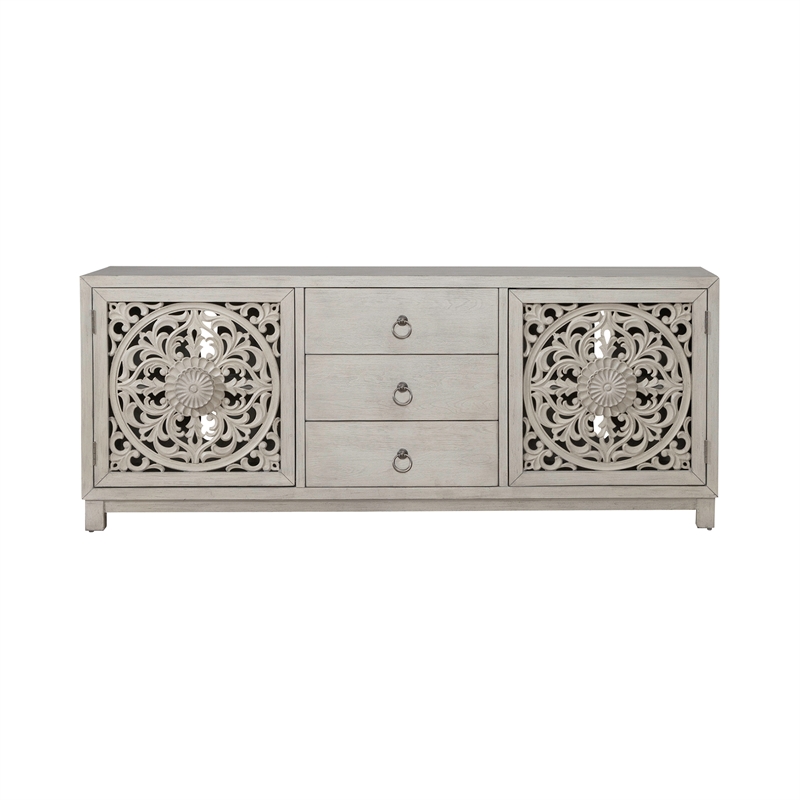 Pemberly Row 2 Door 3 Drawer Accent Cabinet with Floral Pattern in White