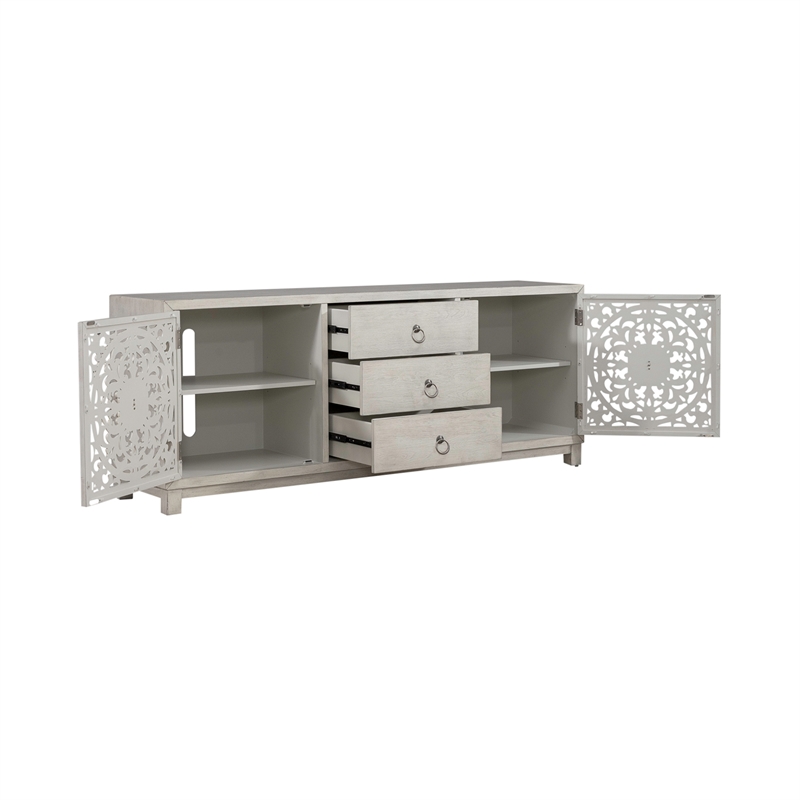 Pemberly Row 2 Door 3 Drawer Accent Cabinet with Floral Pattern in White