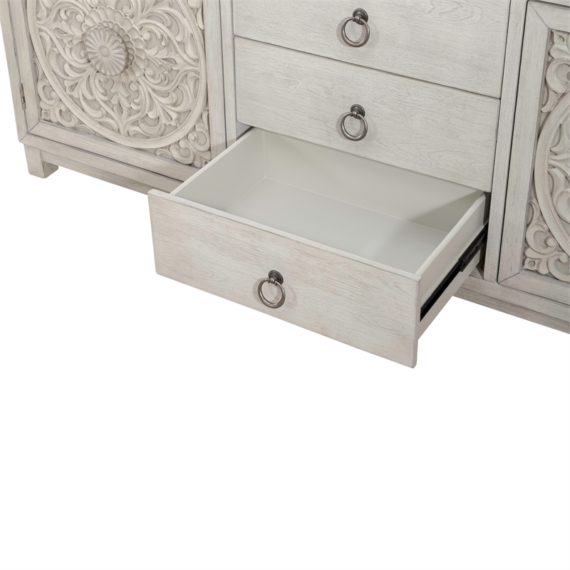Pemberly Row 2 Door 3 Drawer Accent Cabinet with Floral Pattern in White