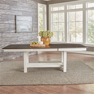 Pemberly Row Wood Trestle Table Set with Carbon Gray Top in Textured White