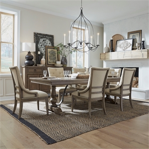 Pemberly Row 7 Piece Trestle Table Set with Tufted Back Chairs