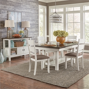 Pemberly Row 5 Piece Trestle Table Set with Trestle Shelf in White