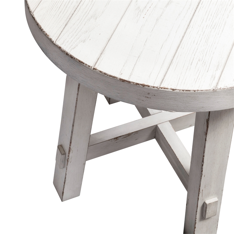 Pemberly Row White Splay Leg Round End Table with Planked Top
