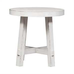 Pemberly Row White Splay Leg Round End Table with Planked Top