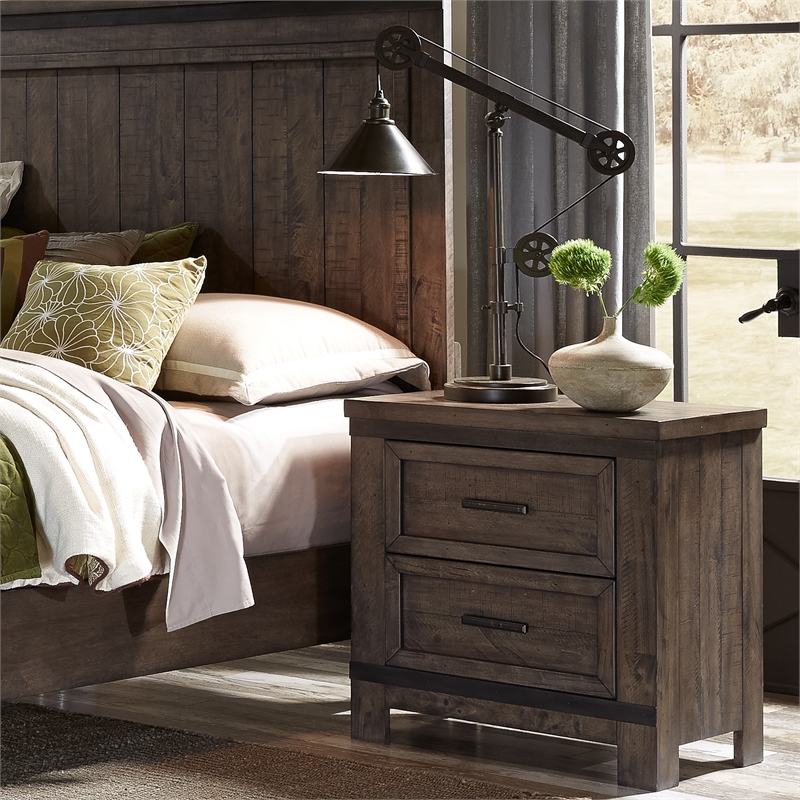 Pemberly Row Dark Gray Night Stand with Dovetail and Metal Strip Accents