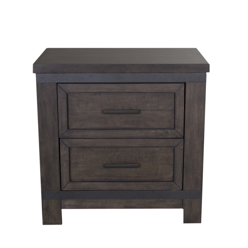 Pemberly Row Dark Gray Night Stand with Dovetail and Metal Strip Accents