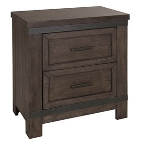 Pemberly Row Dark Gray Night Stand with Dovetail and Metal Strip Accents