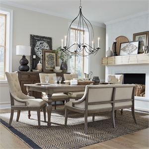Pemberly Row 6 Piece Leg Table Set with Upholstered Chairs and Bench