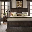 Pemberly Row King Panel Bed in Dark Gray Wood with Metal Accents