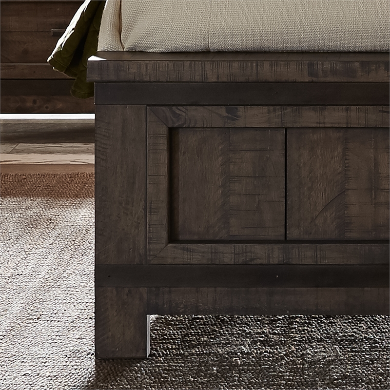 Pemberly Row King Panel Bed in Dark Gray Wood with Metal Accents
