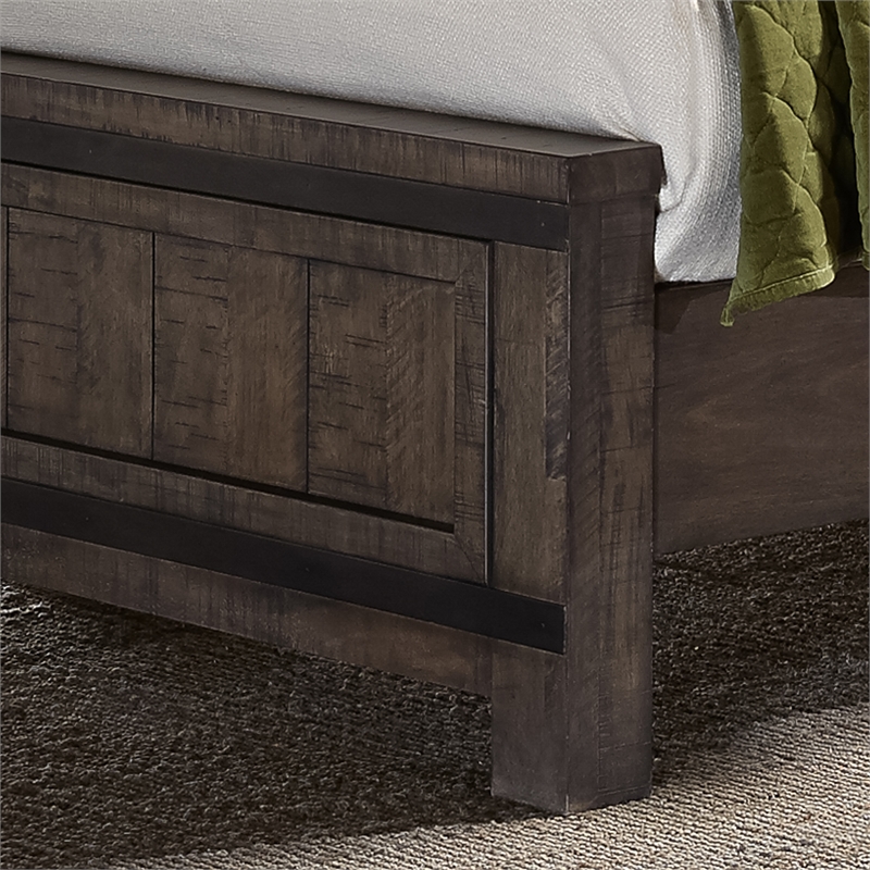 Pemberly Row King Panel Bed in Dark Gray Wood with Metal Accents
