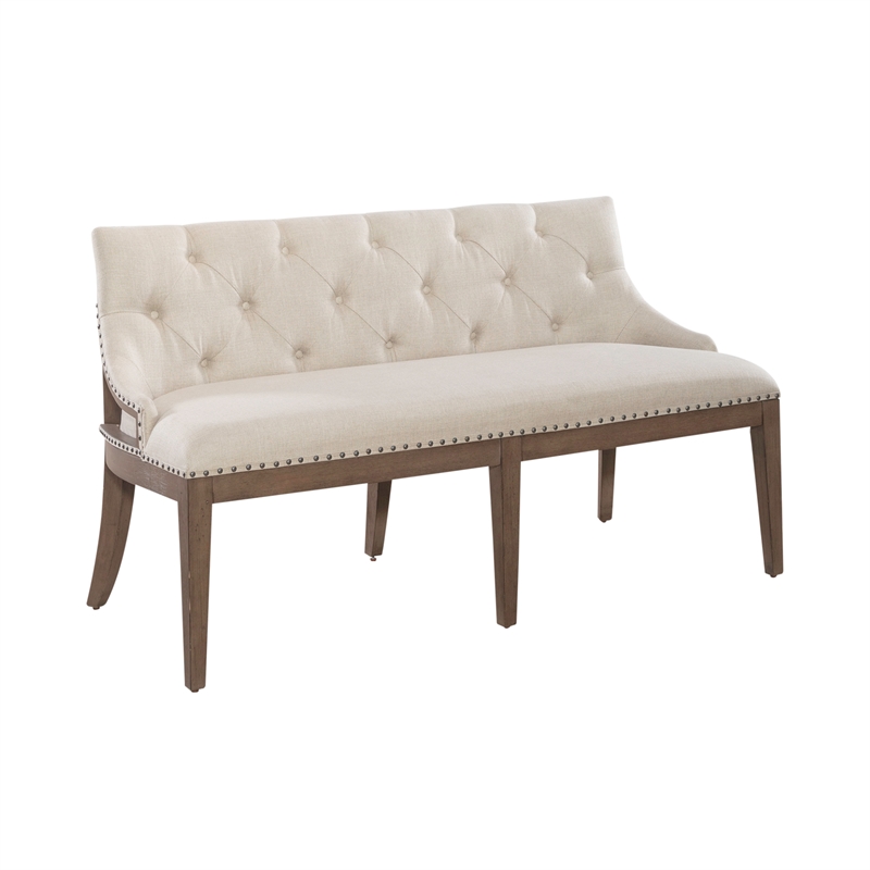 Pemberly Row Upholstered Shelter Dining Bench in Dusty Taupe