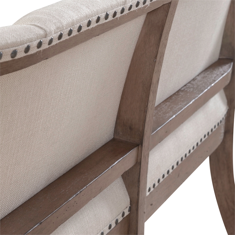 Pemberly Row Upholstered Shelter Dining Bench in Dusty Taupe