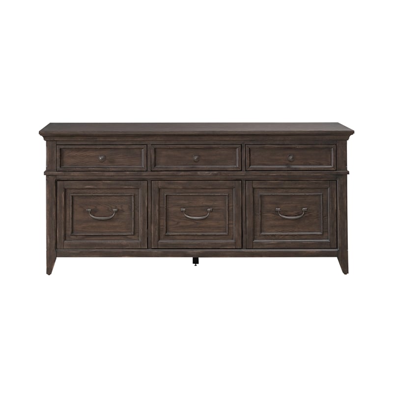 Pemberly Row Credenza with Dovetail Drawer Construction in Saddle Brown