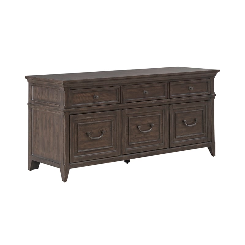 Pemberly Row Credenza with Dovetail Drawer Construction in Saddle Brown