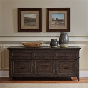 Pemberly Row Credenza with Dovetail Drawer Construction in Saddle Brown