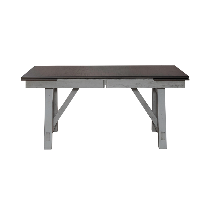 Pemberly Row Trestle Table Set with Two Refectory Leaves in Gray