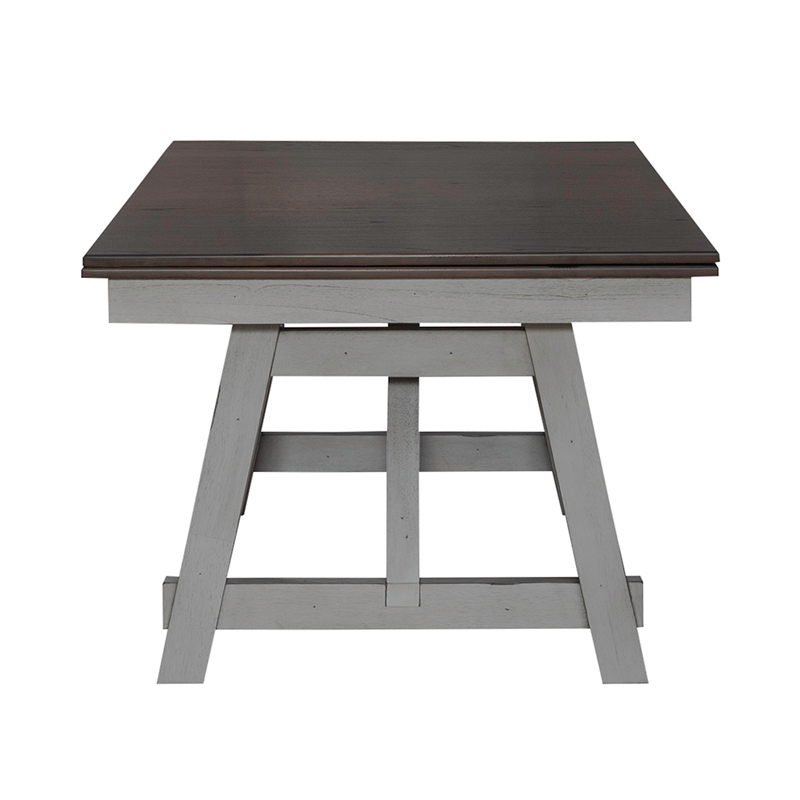 Pemberly Row Trestle Table Set with Two Refectory Leaves in Gray