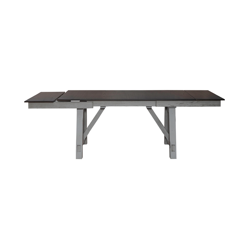 Pemberly Row Trestle Table Set with Two Refectory Leaves in Gray