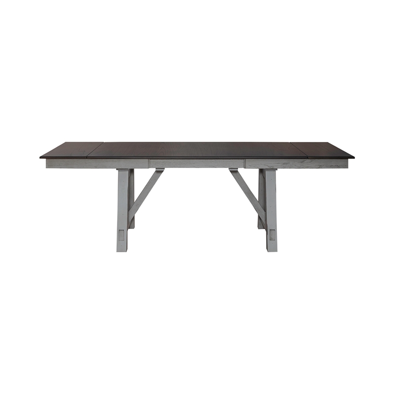 Pemberly Row Trestle Table Set with Two Refectory Leaves in Gray