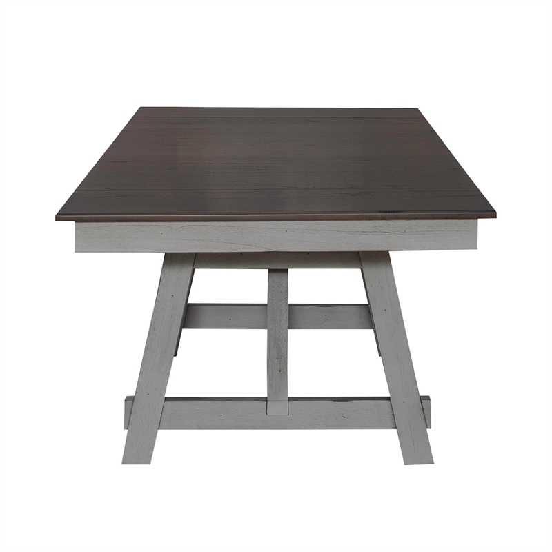 Pemberly Row Trestle Table Set with Two Refectory Leaves in Gray