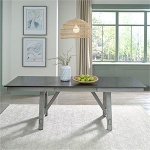 Pemberly Row Trestle Table Set with Two Refectory Leaves in Gray