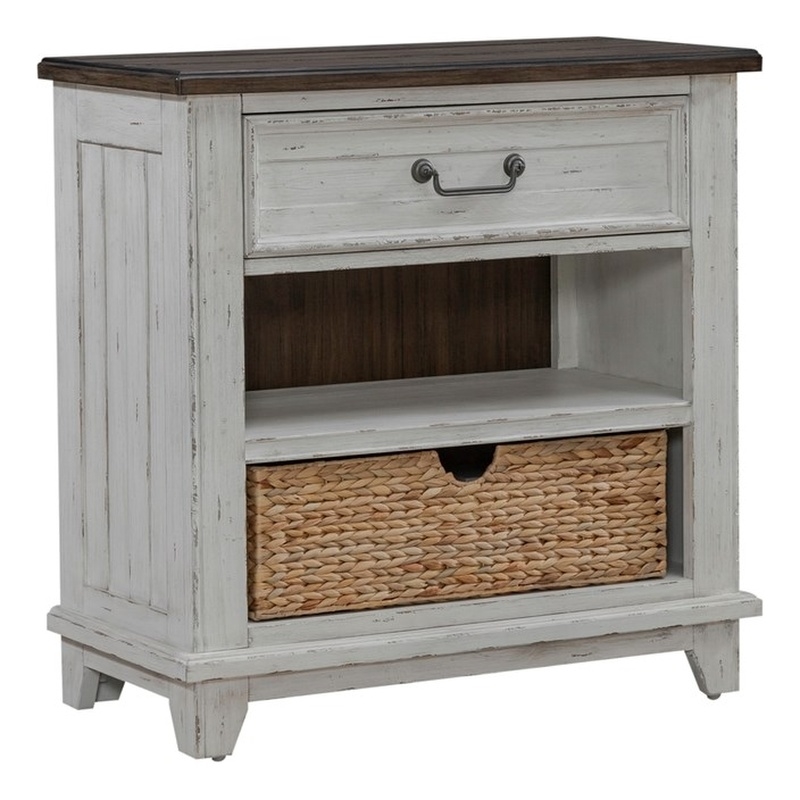 Pemberly Row Bedside Chest with Charging Station in Riverstone White