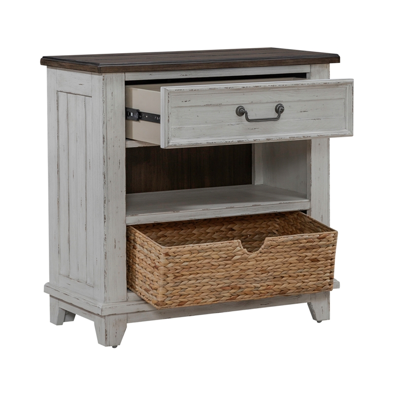 Pemberly Row Bedside Chest with Charging Station in Riverstone White