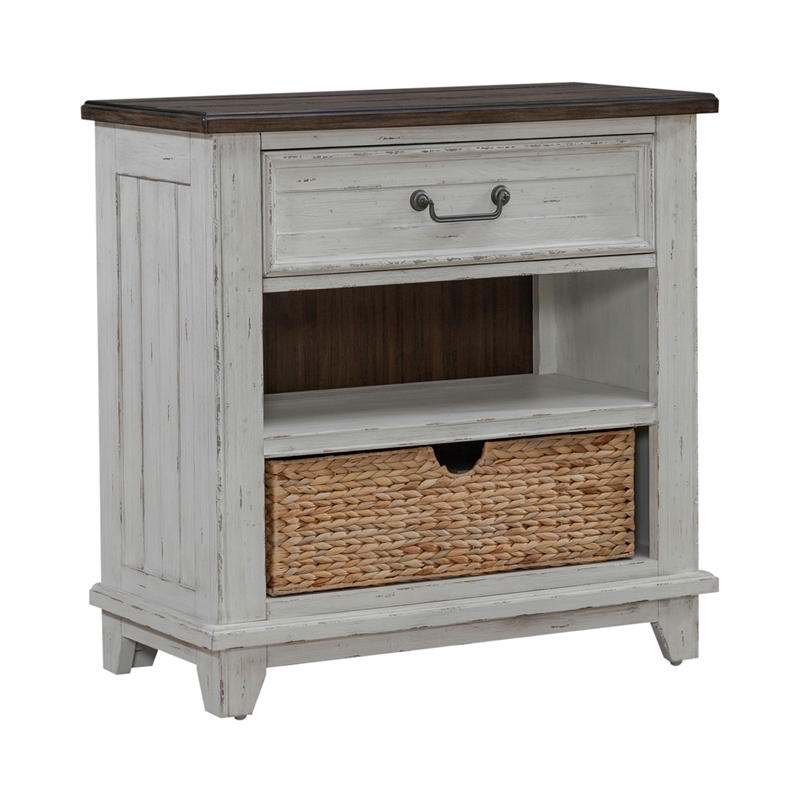 Pemberly Row Bedside Chest with Charging Station in Riverstone White