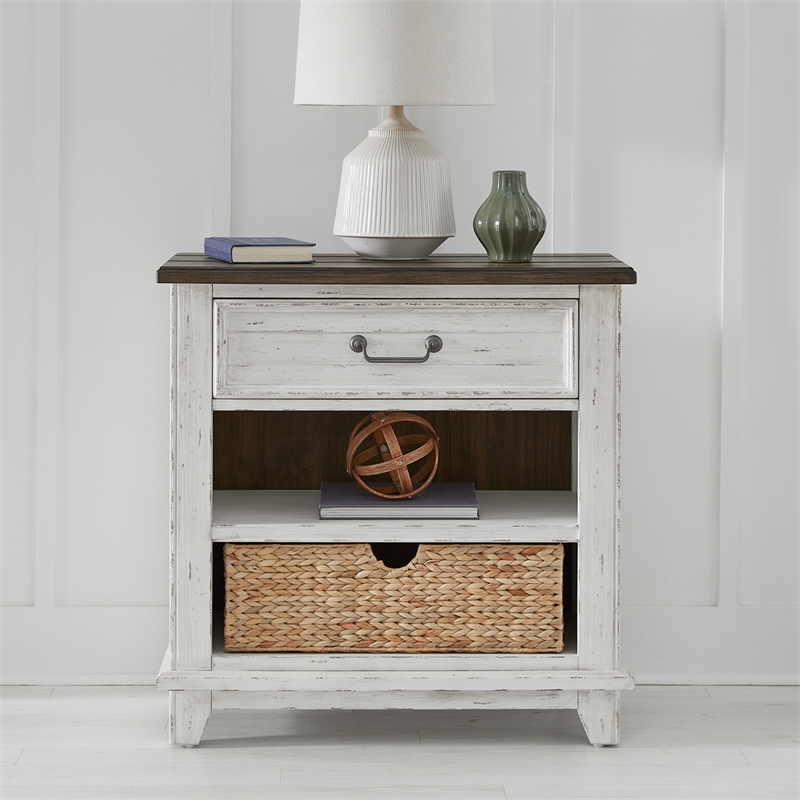 Pemberly Row Bedside Chest with Charging Station in Riverstone White