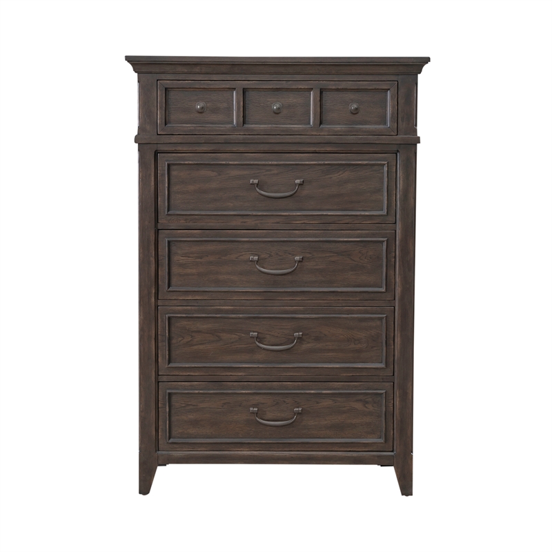 Pemberly Row 5 Drawer Chest with Cedar Lined Drawer in Saddle Brown