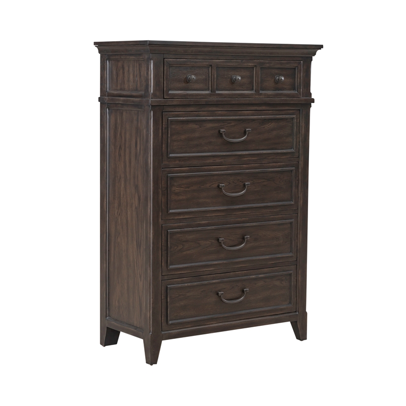 Pemberly Row 5 Drawer Chest with Cedar Lined Drawer in Saddle Brown