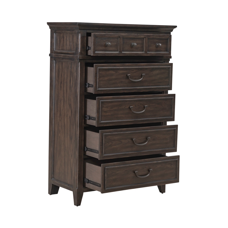 Pemberly Row 5 Drawer Chest with Cedar Lined Drawer in Saddle Brown
