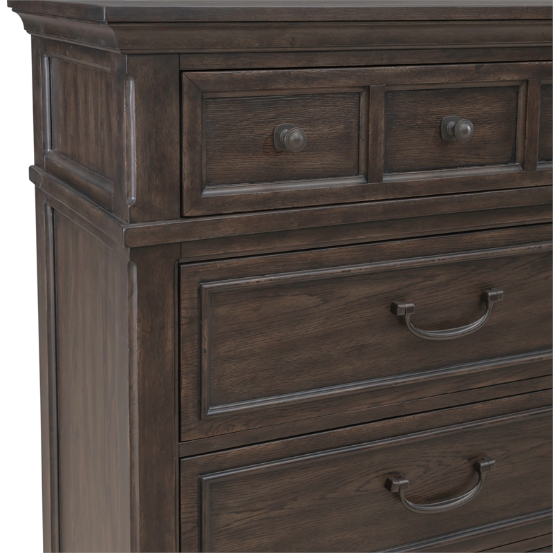 Pemberly Row 5 Drawer Chest with Cedar Lined Drawer in Saddle Brown