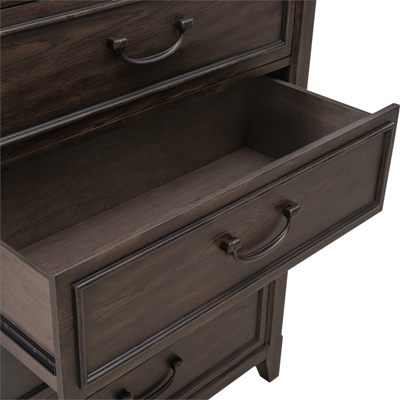 Pemberly Row 5 Drawer Chest with Cedar Lined Drawer in Saddle Brown