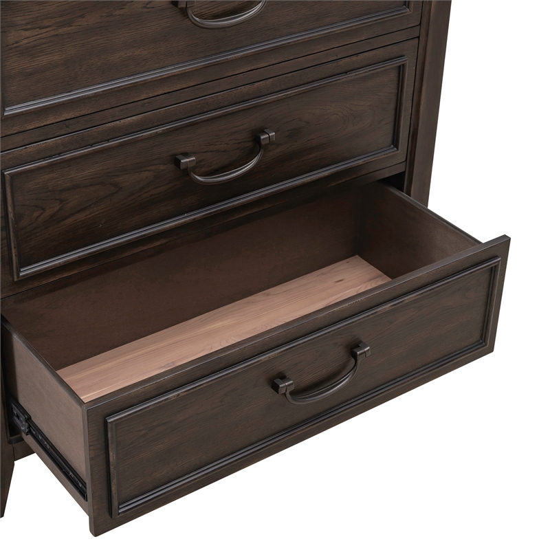 Pemberly Row 5 Drawer Chest with Cedar Lined Drawer in Saddle Brown