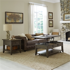 Pemberly Row 3-Piece Lift-Top Table Set in Brown Finish