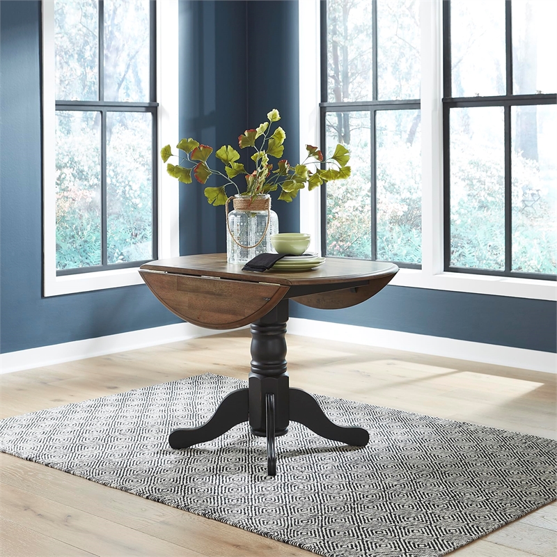 Pemberly Row 3 Pc Drop Leaf Dining Set Wood Black Antique Honey Finish