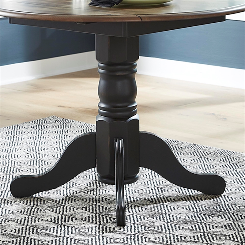 Pemberly Row 3 Pc Drop Leaf Dining Set Wood Black Antique Honey Finish
