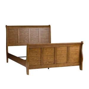 Pemberly Row Queen Sleigh Bed with Center Slat Support in Medium Brown