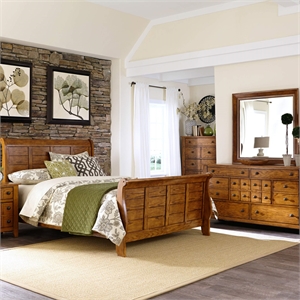 Pemberly Row King Sleigh Bed with Dresser Mirror and Chest in Medium Brown