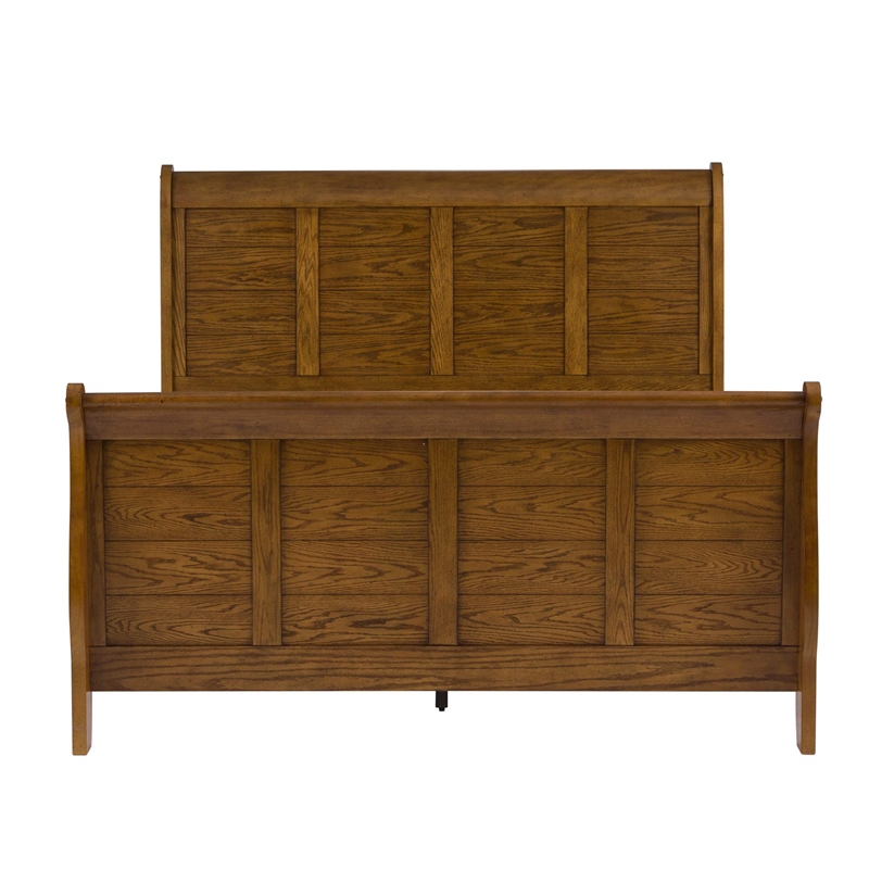 Pemberly Row Queen Sleigh Bed with Dresser Mirror and Chest in Medium Brown