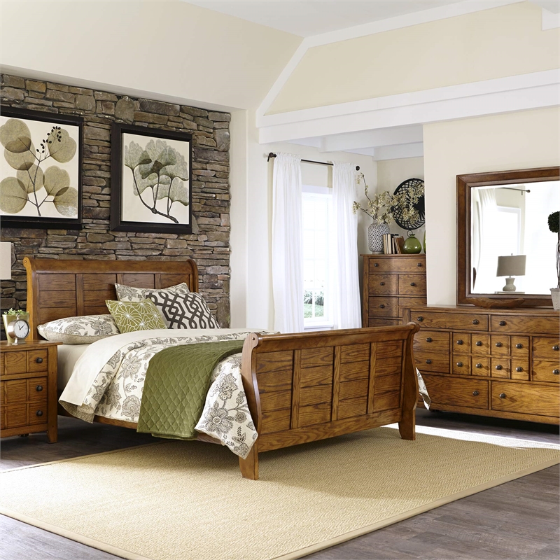 Pemberly Row King Sleigh Bed with Dresser Mirror Chest and Nightstand