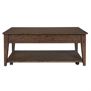 Pemberly Row Lift Top Cocktail Table with Storage Cubbies in Dark Brown