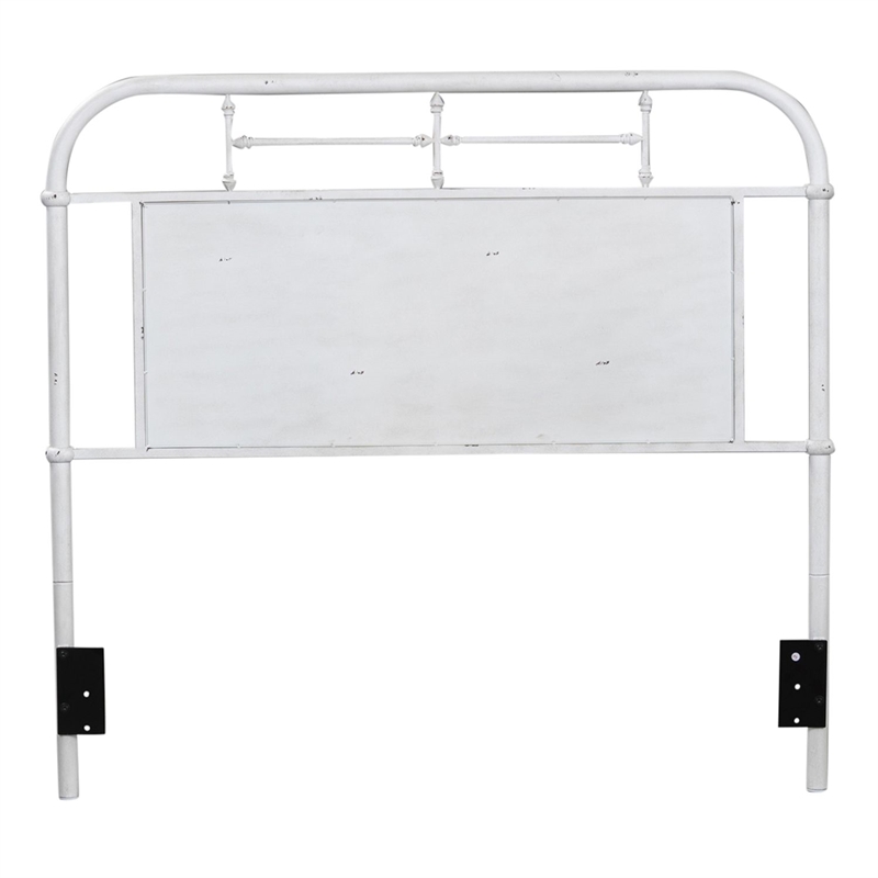 Pemberly Row Full Metal Headboard with Turned Spindles in Antique White