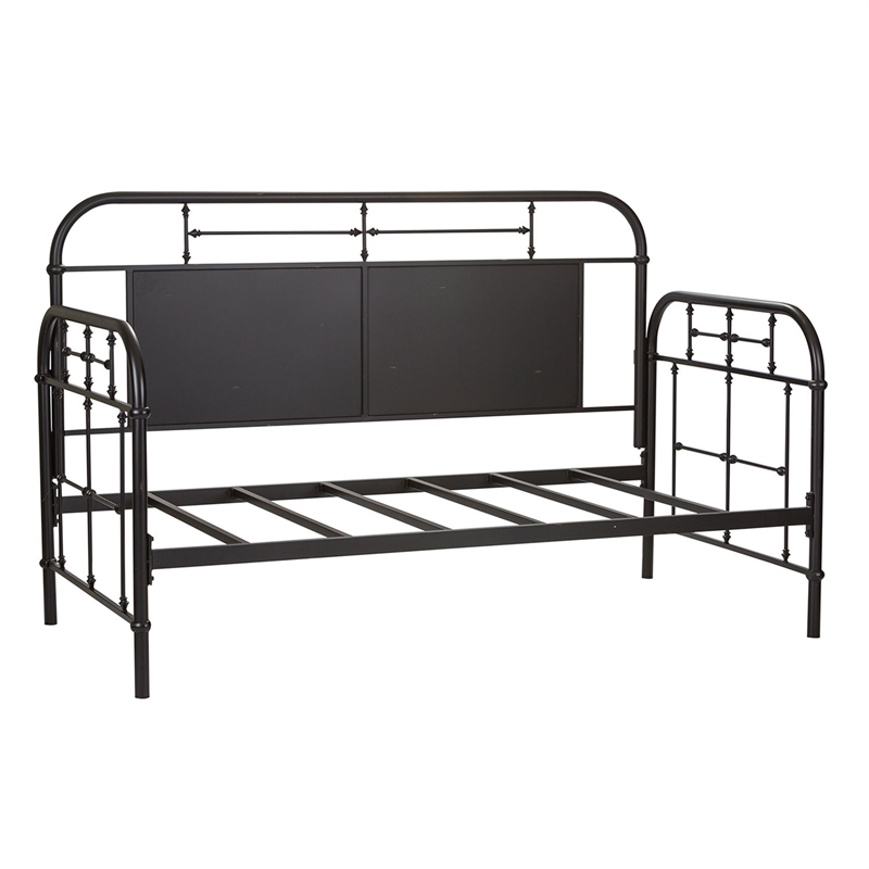 Pemberly Row Twin Metal Day Bed with Turned Spindles in Black