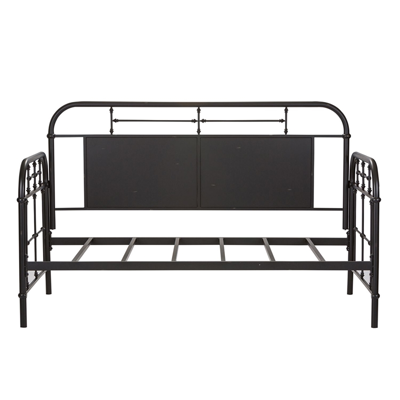 Pemberly Row Twin Metal Day Bed with Turned Spindles in Black